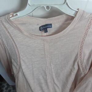 NWT Democracy Women's Blush Long Sleeve Top With Lace Trim